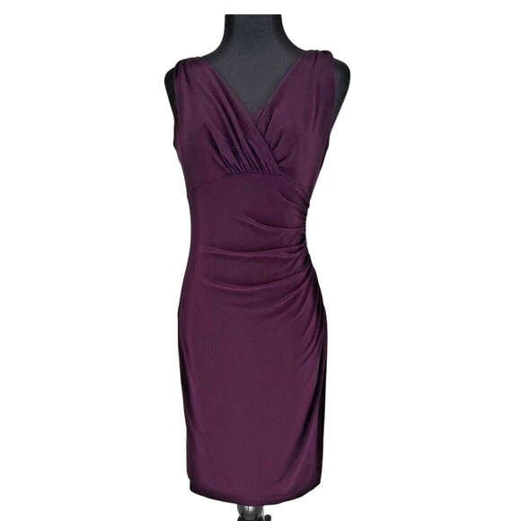 Lauren Ralph Lauren Dress Womens 6 Ruched Sleeveless V Neck Cocktail Party - Picture 9 of 10